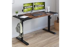OCGREEN Biurko z regulacją wysokości Biurko elektryczne z regulacją wysokości z 2-składanym biurkiem Teleskopowym z kontrolą pamięci, blatem splicing (140x60CM, czarny+brązowy)