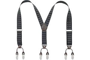 KANGDAI Bretelles Homme Larges 6 clips Brace Men Y Retour Suspensions ajustables élastiques et durables Clips en métal fort