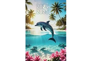 Agenda scolaire 2024-2025 Dauphin : Plage et cocotiers: Fille - Collège, lycée, étudiant - 2 jours par page - Format 15,24 x 22,86 cm - Original - Plage paradisiaque, dauphins