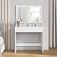 VASAGLE Dressing Table, Vanity Table with Large Mirror, LED Lights with Adjustable Brightness, 2 Drawers and 3 Compartments, Modern Makeup Table, White RDT195T14