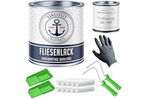 Fliesenlack SEIDENMATT Weiß RAL 9010 Weiß Fliesenfarbe für Bodenfliesen & Wandfliesen mit Lackier-SET (X300) und Verdünnung // Hamburger Lack-Profi (2,5 L)
