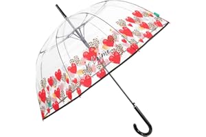 PERLETTI Ombrello Trasparente Automatico Donna - Ombrello Lungo a Cupola Pioggia - Ombrello Resistente Antivento Grande - Struttura in Fibra di Vetro - Diametro 89 cm