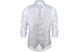 Enlision Waistcoats for Men Paisley Wedding Waistcoat Tie Pocket Square Floral Jacquard Party Suit Vest Set