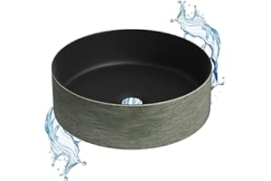 Starbath Plus - Lavabo de Cerámica - Con Forma Redonda - Color Verde Negro - Medidas 35 x 35 x 12 cm - Ideal para Poner sobre Encimera de Muebles de Baños y Aseos