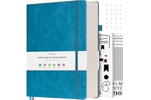 OFFIGIFT Dotted Notebook, 312 Numbered Pages Large B5 Hardback Leather Notebook, 100gsm No Bleed Paper Dot Grid Notebook with Index Pages, Dotted Journal for Bullet Journaling, 19.3 x 26.4cm, Blue