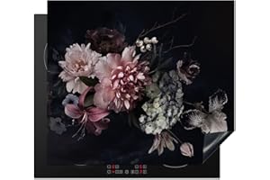 MUCHOWOW Protège-plaque à induction - Plaque Protection Vitrocéramique Induction - Vinyl - Fleurs - Vintage - Pastel - Rose - Blanc - 58.3x51.3 cm - Couvre Plaque de Cuisson - Accessoires de Cuisine