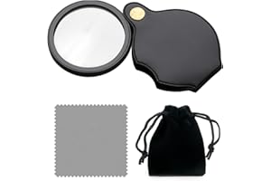 PFLYPF Lente d'ingrandimento 1Pcs 20X, 1 panno per pulire e 1 custodia, mini lente d'ingrandimento rotante pieghevole portatile con custodia protettiva in pelle, per la lettura degli (nero)