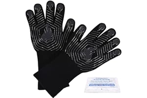 KUWANI BBQ Gloves, 1472°F Heat Resistant Gloves Fireproof Mitts，Grilling Glove Silicone Non-Slip Washable Oven Glove, Kitchen Glove for Barbecue, Grilling, Cooking, Baking, Camping, Smoker (Black)