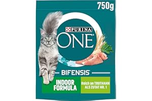 Nestle PURINA ONE BIFENSIS Indoor Formula karma dla kotów domowych, bogata w indyki, 6 sztuk w opakowaniu (6 x 750 g)