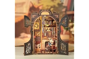 Figured'Art Book Nook Kit - Le Bureau du Comte Chat - Maquette à Construire avec Lumières LED - Diorama 3D DIY Serre-Livre pour Bibliothèque et Décoration Maison - Monde Miniature - Marque Française