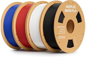 DEEPLEE Filament PLA+ Rapide Noir, Blanc, Rouge et Bleu 4kg de 1.75 mm Filament PLA Plus Haute Vitesse avec Précision de +/- 0,02 mm 4 Bobines pour Imprimantes 3D FDM