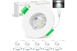 ALUSSO LIGHTING Downlights for Ceiling Ultra Slim 5W, Cool White 6000K Recessed Ceiling Lights, IP44 Round Bathroom Downlights Non-Dimmable, Ø68mm Spotlights for Kitchen Living Room, 6 Pack