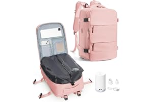 VENATIN Vakuum Rucksack Handgepäck mit pumpe, Reiserucksack Vakuum rucksack mit vakuumsystem Vakuumrucksack Easyjet Handgepäck 45x36x20 für Damen Herren, pink