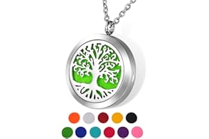 HOUSWEETY Aromatherapy Essential Oil Diffuser Necklace, Stainless Steel Hollow Tree of Life Pendant with 24" Chain + 11 Felt Pads