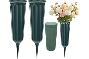 Vivantia 2 Pieces Grave Vases with Spikes & Floral Foam Cemetery Vases Graveside Flowers Holder Graves Flower Vase for Grave Yard Lawn Memorial Garden Decor (Green)