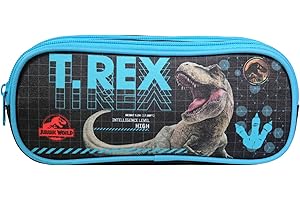Bagtrotter Trousse Scolaire 2 Compartiments Jurassic World Noir T-Rex