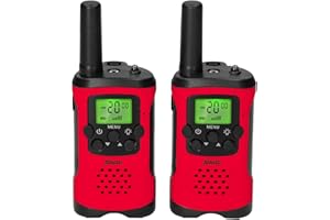 Alecto FR-115RD - Set di due walkie talkie per bambini - Walkki Talki con portata fino a 7 chilometri - Walky Talky 8 canali - Torcia integrata - Display retroilluminato - Rosso
