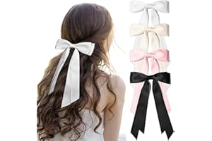 LILGOO 4PCS Hair Bows for Women - Bows for Hair Black Hair Ribbons for girls (Beige/White/Pink/Black)