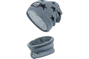 YR.Lover Momoon Dicke Beanie Hut +Schal Set Winter Warmen Schnee Knit Skull Cap für Kinder Jungen Mädchen(Suitable for 6-14