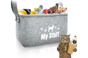 SUQURTOM Dog Toy Storage Basket, Felt Stuff Storage Baskets for Pet Toys, Foldable Storage Bins for Organizing Pet Toys, Cat Blankets, Dog Clothes Blankets, Urine Pad (Light Grey)