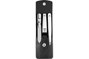 ZWILLING Set manicure (3 pezzi, cura delle unghie e pedicure, custodia in vera pelle, con forbici per unghie), acciaio inox lucido, nero