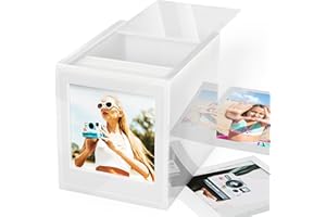 WINKINE Polaroid Boîte de rangement en acrylique pour photos Polaroid i-Type/600/SX-70/Instax Square Film, 10,6 x 8,9 cm avec couvercle coulissant, alternative au livre d'or de mariage, cadre photo