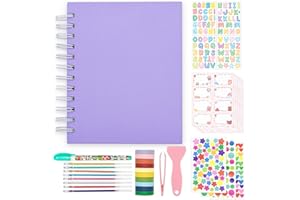 AMIMY Kinder Scrapbook Selbstklebendes Fotoalbum 25 Seiten Hardcover DIY Fotoalbum für Sofortbildkamera Druckpapier mit DIY Zubehör (Lila)