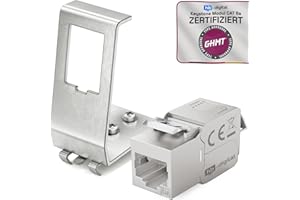 hb-digital 1 module Keystone CAT 6a RJ45 femelle STP 10 Gbit/s – sans outil LSA – avec 1 x 1 port 35 mm DIN Rail en métal adaptateur de rail DIN Keystone Ethernet LAN commutateur réseau