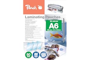 Peach PP580-04P Lot de 125 films de plastification | DIN A6 | 80 microns | Pour tous les appareils de plastification courants