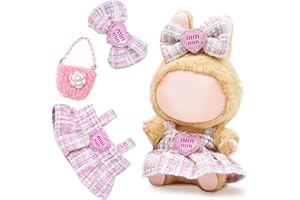 JUSJUBR 3 Pcs Doll Clothes Compatible with 17cm Dolls, Light Pink Set Include,Pink Doll Outfit Accessories Sets Include 1 Halter Dress 1 Bow Hair Clip 1 Handbag for Dolls Premium Outfit(No Doll)
