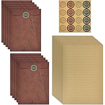 Set Carta Da Lettere Vintage Con Buste - 10 Pezzi Completo Adesivi Sigillo Cera, Stile Antico Per Scrittura - Foto 6