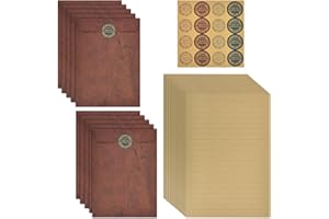 CLEMINSTA Buste e Carta da Lettera Vintage A5 - 32 Fogli a Righe, 10 Buste Kraft, Adesivi Rotondi - Carta Antica per Matrimoni, Compleanni, Natale