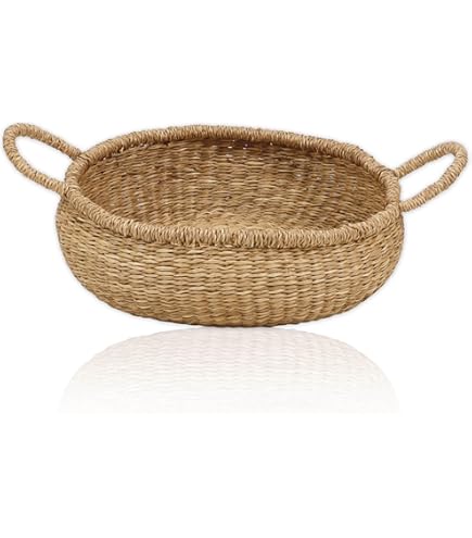 Zeegras raffia gevlochten mand natural/wit L