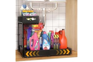 Housolution Organizer Sottolavello in Metallo, Larghezza Estensibile da 35 a 52 cm, Altezza Regolabile da 34 a 45 cm, Organizzatore Scaffale Sottolavello Estraibile per Cucina, Lato Singolo