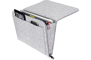 BUKYCAT Betttasche Filz Betttasche zum Einhängen Bett, Filzs Bett Caddy Organizer zum Einhängen, Dicke Filz Nachttisch Tasche Betts Organizer für Buch, Zeitschriften, iPad, Handy, Fernbedienung (Hellgrau)
