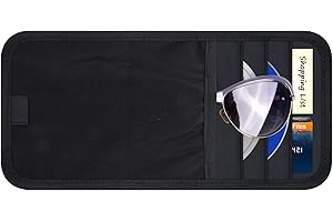wisdompro Car Sun Visor Organizer, Sunglasses Holder for Car, Auto Interior Visor Storage Pouch with 3 CD Sleeves, Pen Holder, Strap & Pocket for Sunglass, CD, Card -Black