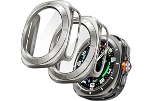 JETech Etui z Ochraniacz Ekranu dla Samsung Galaxy Watch Ultra (2025/2024) 47mm, Kitel Osłona Ochronna, Wbudowana Film Szkło Hartowane o Wysokiej Czułości, 2 Sztuki (Tytan Naturalny)