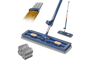 GZWY Grande serpillère plate 2023 - Grande serpillère plate avec fonction essorage - Pivote à 360° - Avec serpillères en microfibre réutilisables (bleu + 4 tampons)