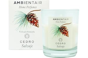 Ambientair Home Perfume. Vela aromática Cedro Salvaje, ambientador de cedro, Vela aromática para casa, Aromaterapia, Vela en vaso de cristal para interiores. Duración 30 horas.