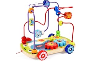 Atoylink Juguetes Montessori 1 Años 3 in 1 Laberintos de Abalorios Juego de Engranajes Juguetes para Arrastrar Juguete de Madera Juego Educativo Regalo para Bebe Niños 1 2 3 Años