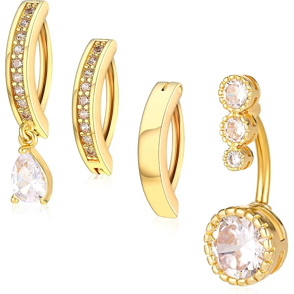 Lot De 6 Bijoux De Piercing Pour Nombril En Acier Chirurgical - Or Et Argent Avec Zircone - Pour Femmes, Sans Nickel