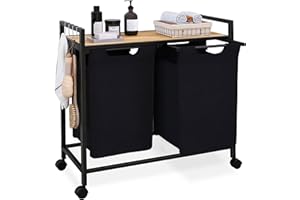 STELLSTAR Cesto para Ropa Sucia, Clasificador de Lavandería, Cesta de Lavandería con Ruedas, Cesto Colada con 2 Bolsas Extraíbles, Capacidad 100L, natural y negro