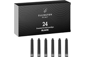 Ellington Pens Fountain Pen Ink Cartridges - 24 Black Ink Pack - International Standard Size Cartridges - Premium Quality & Non-Toxic, Long-Lasting Ink Cartridges for Fountain Pen - Calligraphy Ink