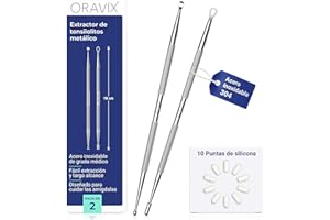 Oravix Extractor de tonsilolitos metálico – Pack de 2 (18 cm), Eliminador de mal aliento, Kit tonsilolitos, Limpiador amigdalas con 10 puntas de silicona, Kit eliminación piedras amigdalas