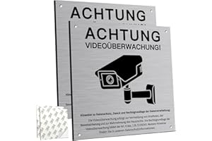 PATRICHOR 2 Stück Achtung Videoüberwachung Schild Privatgrundstück mit DSGVO Hinweis, 15x15cm Aluminium Schilder Kameraüberwachung, mit Selbstklebend und 2 Bohrlöcher, Kamera Überwachung, Warnschild