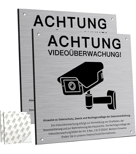 2 Stück Schild Videoüberwachung Privatgrundstück Mit DSGVO Hinweis, 15