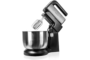 BEHOME Sbattitore Elettrico con Ciotola rotante in Acciaio Inox 3 litri, Luce Led 300W, 5 velocità regolabili, Frusta e gancio per impastare