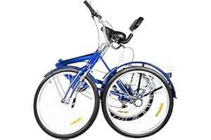 DSYOGX 24 Zoll 7-Gang Faltbar Dreirad, Erwachsene 3-Rad Fahrrad Klappbar mit Korb und Rückenlehne Höhenverstellbar für Erwachsene, Senioren und Anfänger Geeignet, Blau