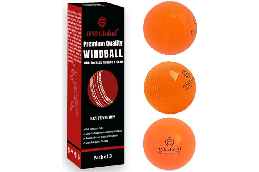 ONEGlobal Premium Windball Soft Cricket Ball | Durable, Embossed Seam, True Bounce & Swing | Wind Ball Cricket Balls for Outdoor & Indoor Practice, Coaching, Garden & Beach Games