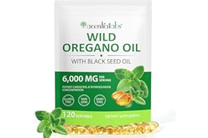 BIBONSE Oregano Öl Kapseln, Bio Oregano Öl Wildes Oreganoöl 6000 mg mit 200 mg Schwarzkümmelöl, 120 Weichkapseln ätherische Oreganoöl Kapseln, Immun Unterstützung und Antioxidans, Gentechnikfrei